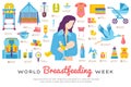 World breastfeeding week and kids elements flat icon set concept. Child illustrations design Royalty Free Stock Photo