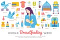 World breastfeeding week and kids elements flat icon set concept. Child illustrations design Royalty Free Stock Photo