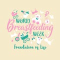 World breastfeeding week and kids elements flat icon set concept. Child illustrations design