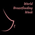 World Breastfeeding Week. Symbolic image female breast and drop of milk falls. Black background. Name of the event