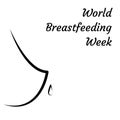 World Breastfeeding Week. Symbolic image female breast and drop of milk falls. White background. Name of the event