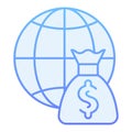 World budget flat icon. Global payment blue icons in trendy flat style. Globe and money bag gradient style design