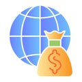 World budget flat icon. Global payment color icons in trendy flat style. Globe and money bag gradient style design