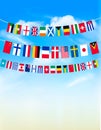 World bunting flags on blue sky. Royalty Free Stock Photo