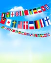 World bunting flags on blue sky. Royalty Free Stock Photo