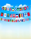 World bunting flags on blue sky. Royalty Free Stock Photo
