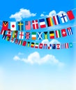 World bunting flags on blue sky. Royalty Free Stock Photo