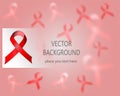 World Cancer Day Awareness Ribbon. Red ribbon symbol or emblem badge on colorful background. Banner for World AIDS Day, breast