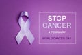 World Cancer Day background with lavender ribbon