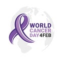 World cancer day banner with Lavender Ribbon sign and text on world texture background