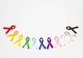 World cancer day concept, February 4. Colorful awareness ribbons on white background. Copy space for text