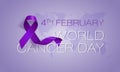 World Cancer Day concept. Lavender Ribbon. Vector illustration.