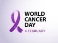 World cancer day 4 february text with violet ribbon symbol. Vector illustration concept for world cancer day