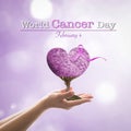 World cancer day with lavender ribbon awareness on heart tree