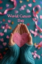 World Cancer Day photo stock banner featuring the exact text World Cancer Day