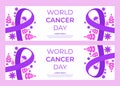 World cancer day purple ribbon horizontal banner template