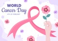 World Cancer Day with Ribbon Flat Vector Illustration. Inform the Public About Disease Awareness on February 4th Through Campaign