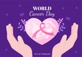 World Cancer Day with Ribbon Flat Vector Illustration. Inform the Public About Disease Awareness on February 4th Through Campaign