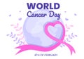 World Cancer Day with Ribbon Flat Vector Illustration. Inform the Public About Disease Awareness on February 4th Through Campaign