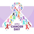 World Cancer Day - Ribbon symbol with set of ribbons of different colors against cancer and colorful dot bubble around vector Royalty Free Stock Photo