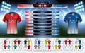 2018 World championship football cup group set, Soccer jersey mock-up and scoreboard match vs strategy broadcast graphic template, Royalty Free Stock Photo