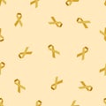 World childhood cancer day. Charity pattern. Survival and help. Yellow ribbon as symbol of illness awareness. Disease