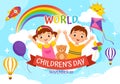 World Children\'s Day Vector Illustration on 20 November with Kids and Rainbow in Children Celebration Bright Sky Blue Royalty Free Stock Photo