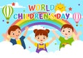 World Children\'s Day Vector Illustration on 20 November with Kids and Rainbow in Children Celebration Bright Sky Blue Royalty Free Stock Photo