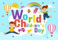 World Children\'s Day Vector Illustration on 20 November with Kids and Rainbow in Children Celebration Bright Sky Blue