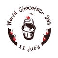 World Chocolate Day. July 11. Chocolate cake. Vector illustration