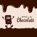 World Chocolate Day - 11 July. Cute cartoon chocolate character. Vector illustration.