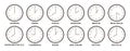 World clocks icons. London tokyo time on watch, international clock design. Different hours wall watches faces, global Royalty Free Stock Photo