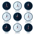 World clocks for time zones of different cities vector set Royalty Free Stock Photo