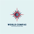 World Compass logo design, world logo concept, compass logo concept, earth icon, north, west, east and south direction, suitable