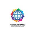 world comunity logo with people and globe illustration design vector