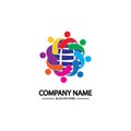 world comunity logo with people and globe illustration design vector