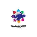 world comunity logo with people and globe illustration design vector