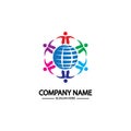 world comunity logo with people and globe illustration design vector