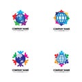 world comunity logo with people and globe illustration design vector