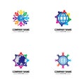 world comunity logo with people and globe illustration design vector