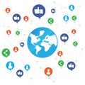 World connection with like and share icon on white background vector illustration Royalty Free Stock Photo