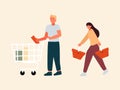 World Consumer Rights Day cartoon hand drawn style flat vector design illustrations. Concept of Man pushing shopping cart and woma Royalty Free Stock Photo