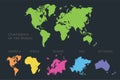 World continents map, America, Europe, Africa, Asia, Australia, Isolated on dark blue background Royalty Free Stock Photo