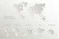 World continents map, America, Europe, Africa, Asia, Australia, Natural paper 3D