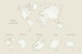 World continents map, America, Europe, Africa, Asia, Australia, old paper Royalty Free Stock Photo