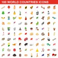 100 World countries icons set, isometric 3d style Royalty Free Stock Photo