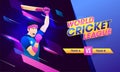 World Cricket League poster or banner design with illustration of batsman in winning pose.
