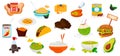 World cuisine food and meals icons isolated on white background. Vector illustration. Vegetarian and healthy food menu