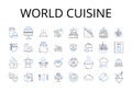 World Cuisine line icons collection. Fine Dining, Fresh Produce, Coastal Cuisine, Gourmet Food, Savory Flavors, Rich