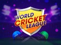 World Cup Cricket match concept with winning shield and cricket attire helmets on shiny purple background. Royalty Free Stock Photo